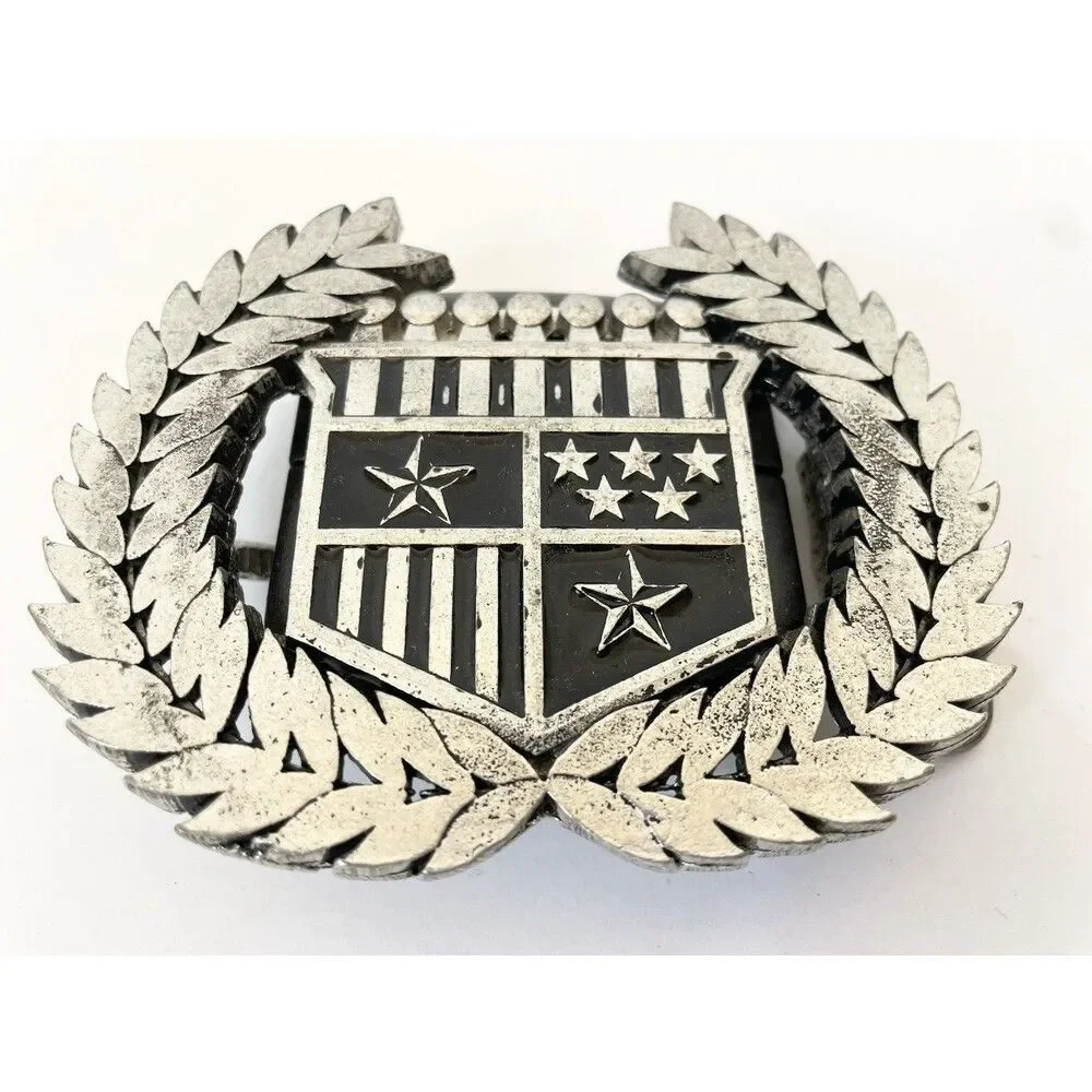 Men's CADILLAC Symbol Belt Buckle No Belt American Flag Stars Metal Silver Heavy